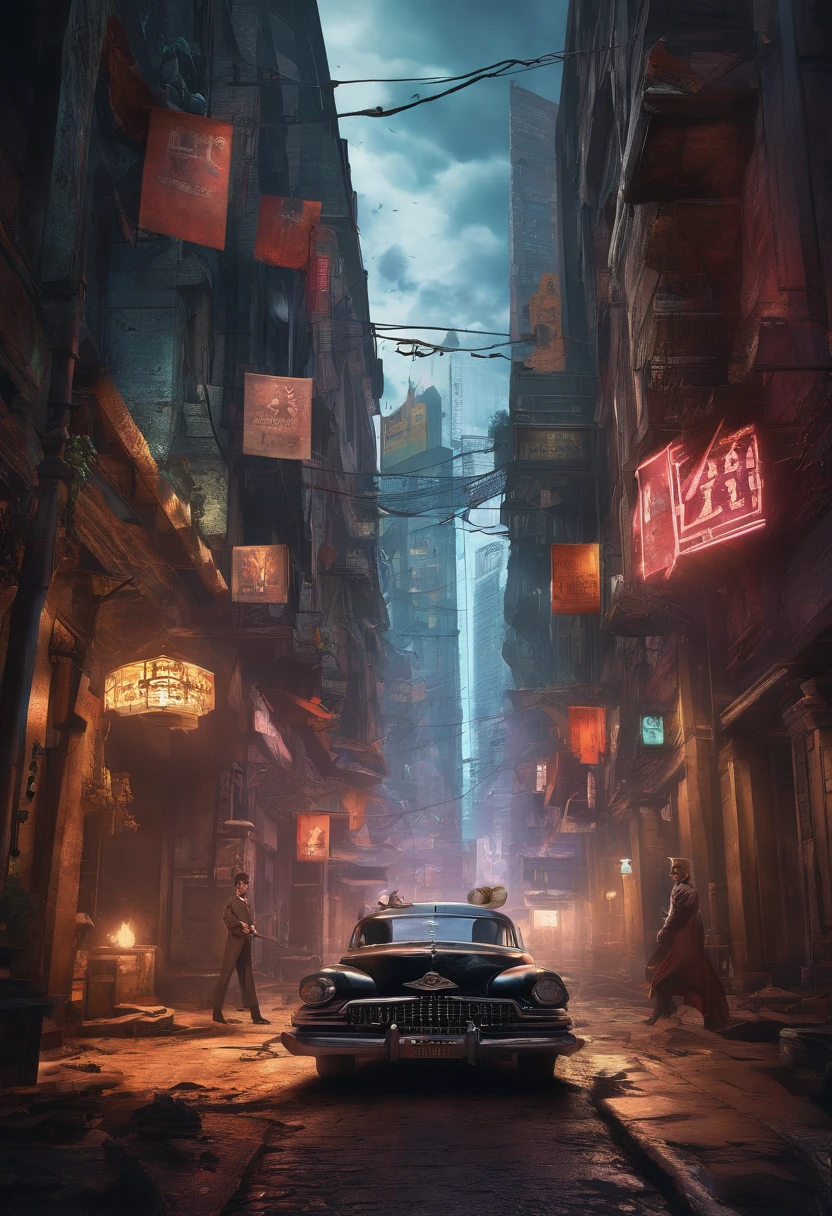 Kefka Palazzo, don, mafia game advertisement, oil painting, dark and intense atmosphere, vibrant colors, dramatic lighting, detailed cityscape, imposing architecture, suited men, menacing shadows, intense facial expressions, 1920s fashion, smoke-filled room, flickering neon signs, ornate decorations, raining streets, city skyline, luxury cars, secret meetings, hidden agendas, intense gameplay, immersive storytelling, suspenseful plot twists, psychological warfare, power struggles, loyalty and betrayal, underworld empire, atmospheric soundtrack. (best quality, 4k, highres, masterpiece:1.2), ultra-detailed, (photo-realistic:1.37), portraits, dark, crime, thriller, mafia, ????, vintage, atmospheric, storytelling, intense gameplay, vibrant colors, dramatic lighting, imposing architecture, intense facial expressions, hidden agendas, power struggles.
