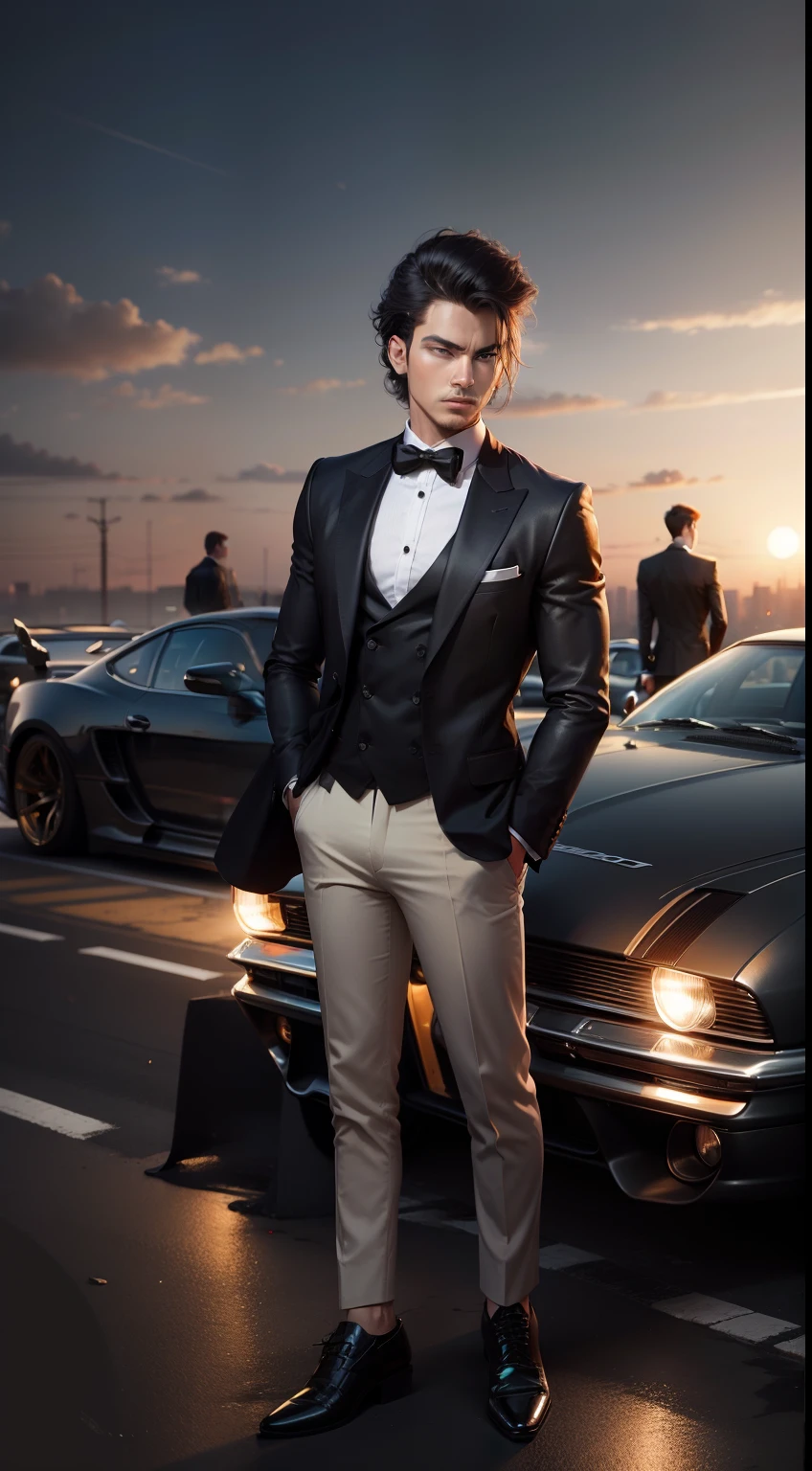 Change background to some some cars, changr hairstyle