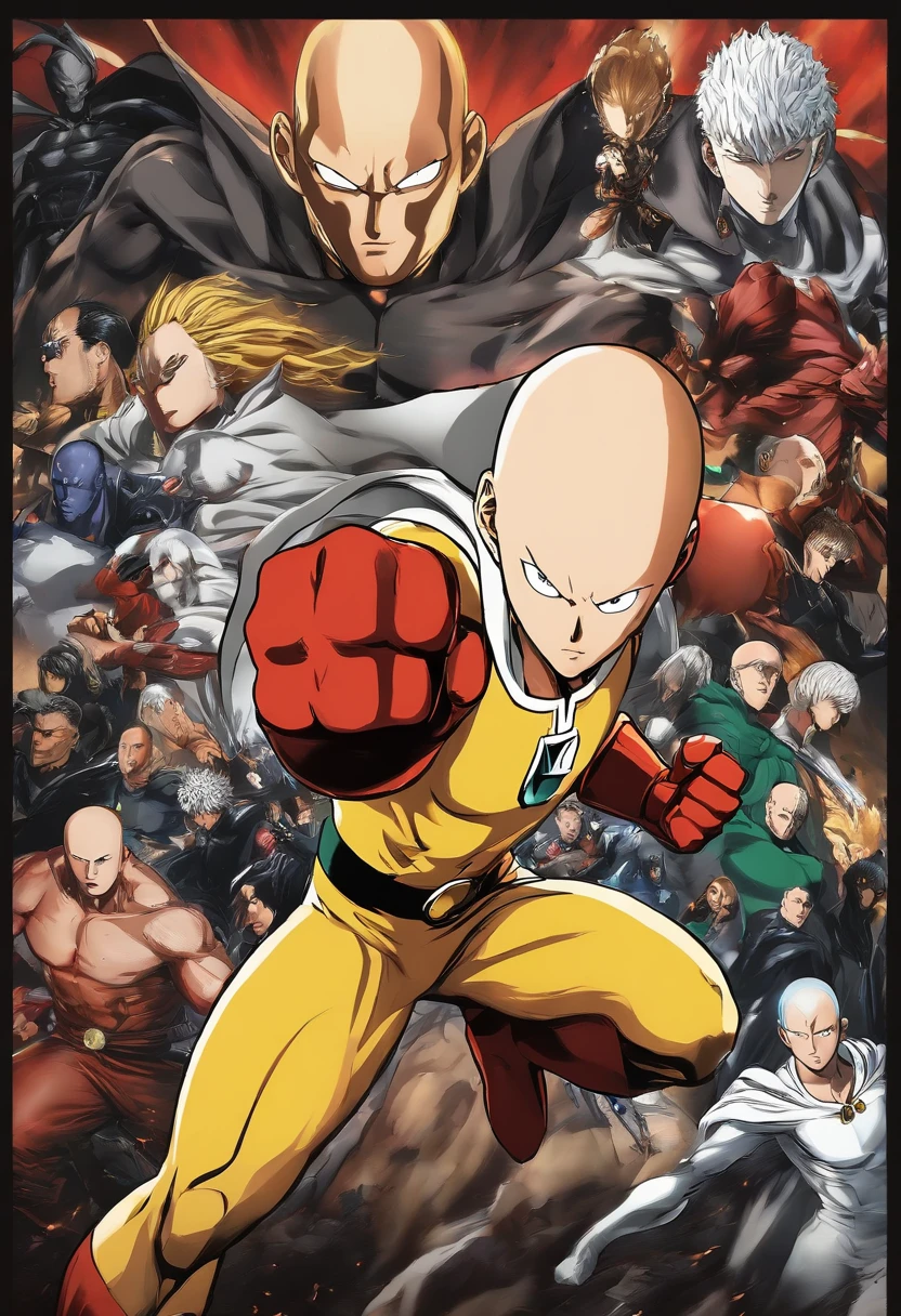 One Punch Man, fighting, lots of characters logo