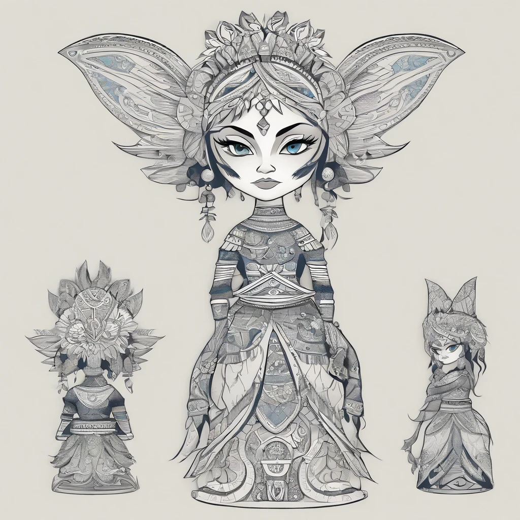 One small, female goblin with greenish yellow skin. Her eyes are gray blue, and she has straight, dark blue hair. She wears a hide style tribal outfit, befitting of a tribal alchemist. It consists of a tribal crop top and a tribal style long skirt with a split in the thigh. The goblin has teal blue tribal paint markings on her arms. She also a tail with dark blue tuff at the end that matches her hair. It has a small pouch attached to it.