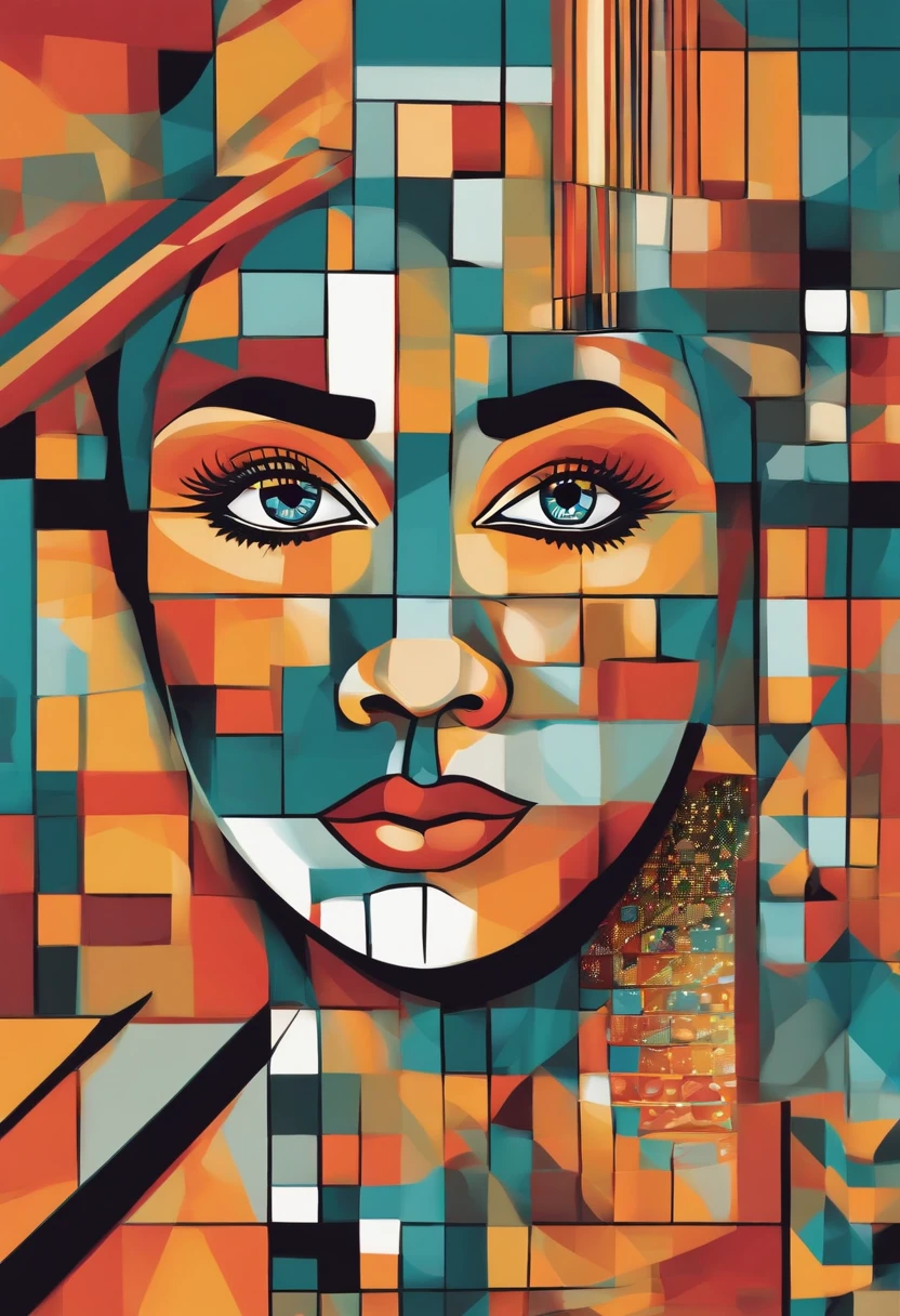 A colorful illustration of a cubist face with a grid of squares in David Oku style, Cara abstracta, Colorful illustration, psychedelic illustration, Colorful illustration, surreal psychedelic design, Arte vectorial multicolor, Intricate pop art design, arte, Ilustraciones oficiales, psychedelic art style, Arte de dibujos animados vibrante, Colorido plano surrealista, Cara finamente ilustrada, Colorful surreal flat design, Arte de Adobe Illustrator, line art illustration