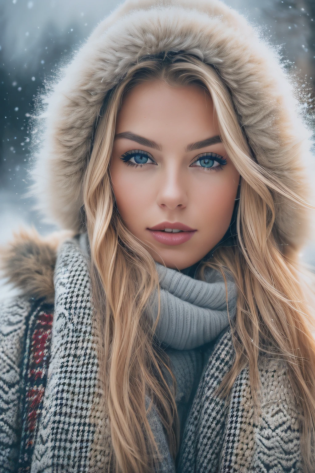 professional portrait photograph of a gorgeous Norwegian girl in winter clothing with long wavy blonde hair, gorgeous symmetrical face, wearing elegant warm winter fashion clothing, snowing, fog,ultra sharp, detailed face,
stunning modern urban environment, ultra realistic, highly detailed, intricate, sharp focus, depth of field, medium shot, hdr, 8k, perfecteyes eyes, high contrast