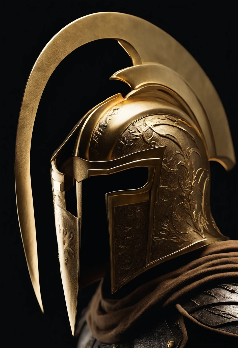 (spartan warrior),(gold armour),(no face),(black background),(epic),(highres),(realistic)