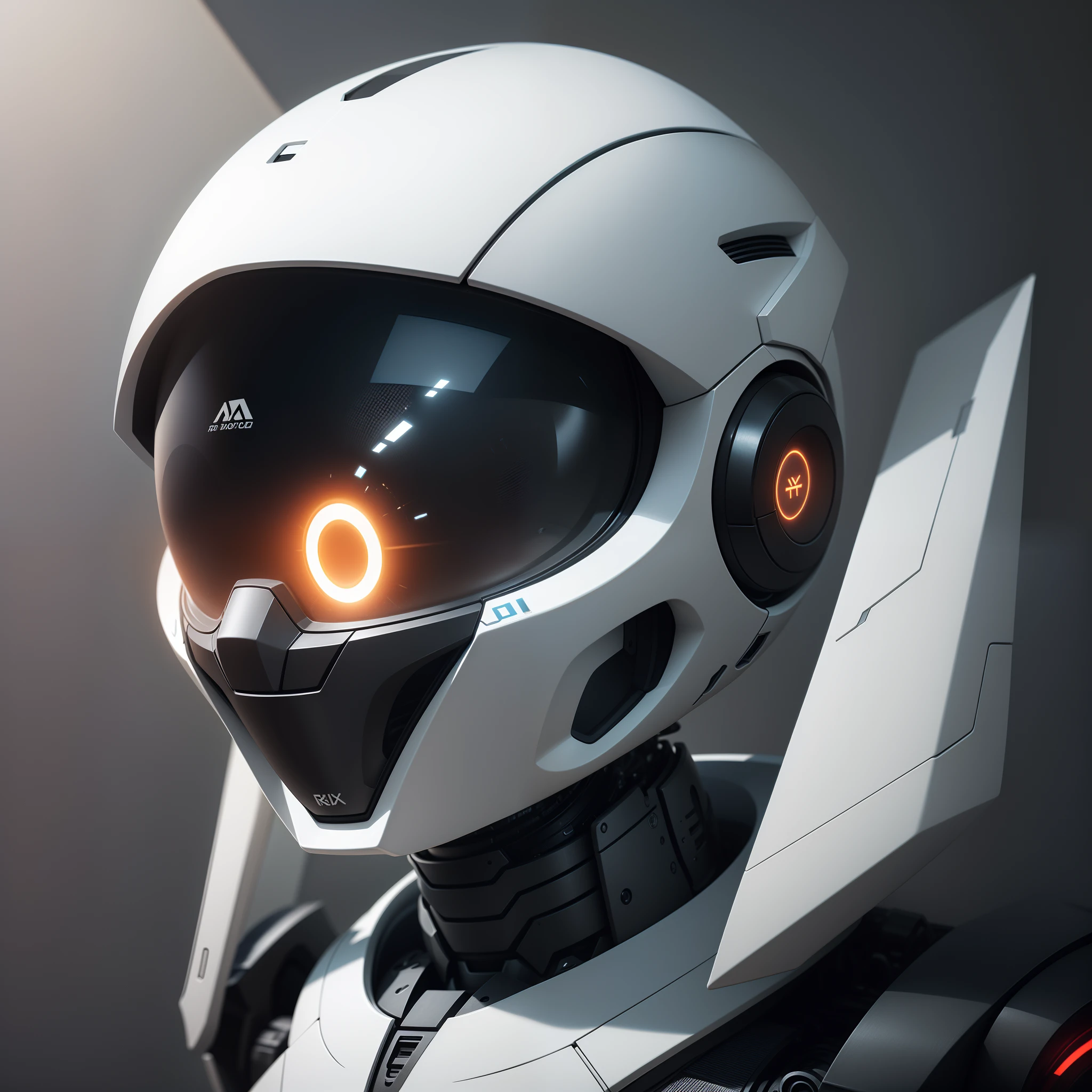 The central element of the logo is a stylized robotic head with a sleek and modern design. This represents the AI technology aspect.
