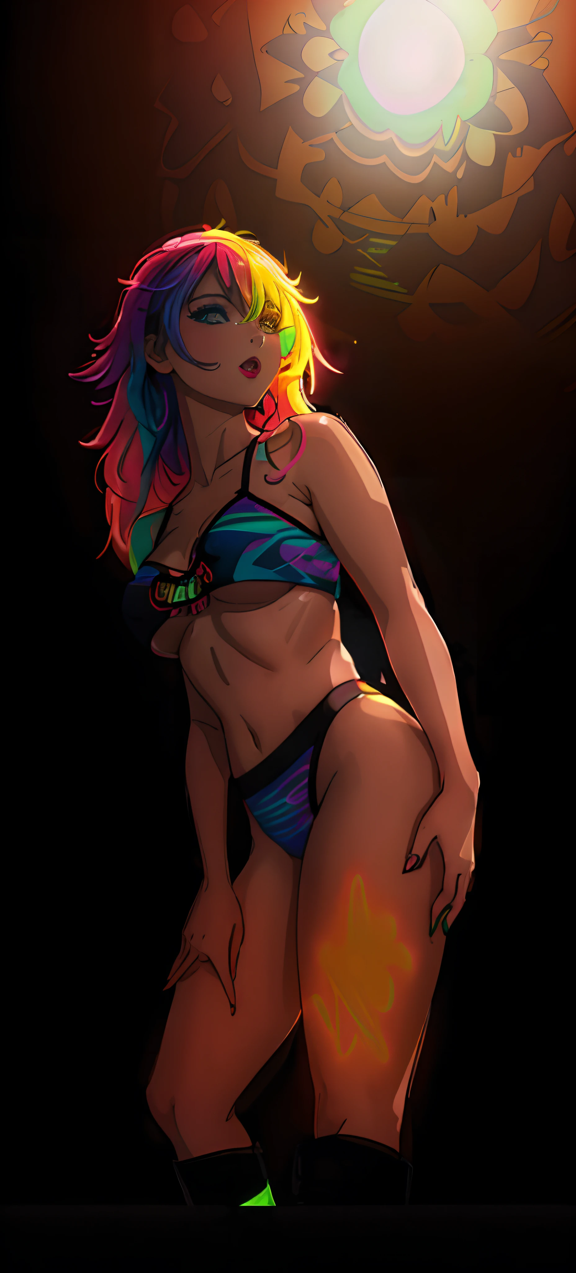 neon colors, Caricature style illustration of a woman seeing the world while experiencing hallucinations, colocado, Arte de salpicaduras, Splashed with neon colors, Glowing neon smoke) Efectos de movimiento, La mejor calidad, Arte de papel pintado, UHD, Imagen centrada, ((colores planos)), (Estilo Cel-shading) Very vibrant neon colors, Imagen extremadamente saturada (saturation 10) Arte forrado de tinta, bold lines
(Obra maestra, Calidad superior, La mejor calidad, Arte Oficial, beautiful and aesthetic:1.2), (1girl:1.3), extremadamente detallado,(Arte fractal:1.2),De color,highest detailed,( Zentangle Neon:1.2), (dynamic pose), (neon abstract background:1.5), (Vestimenta tredital:1.2), (piel brillante), (Muchos colores:1.4), Parte superior del cuerpo ,neon,16k,Full HD