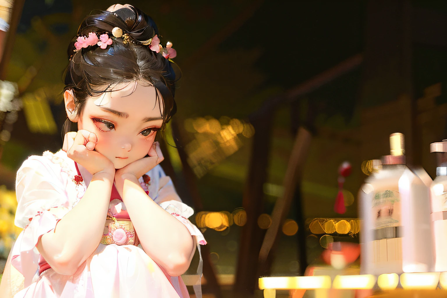 there is a little girl that is standing in the grass, Palace ， A girl in Hanfu, China Princess, Chinese girl, Young Asian girl, lovely languid princess, Wearing ancient Chinese clothes, Traditional Chinese clothing, Hanfu, Hanbok, Princesa chinesa antiga, Chinese costume, Chinese traditional, Korean girl, dreamland of chinese, Asian girl, Chinese style, Thoughtful