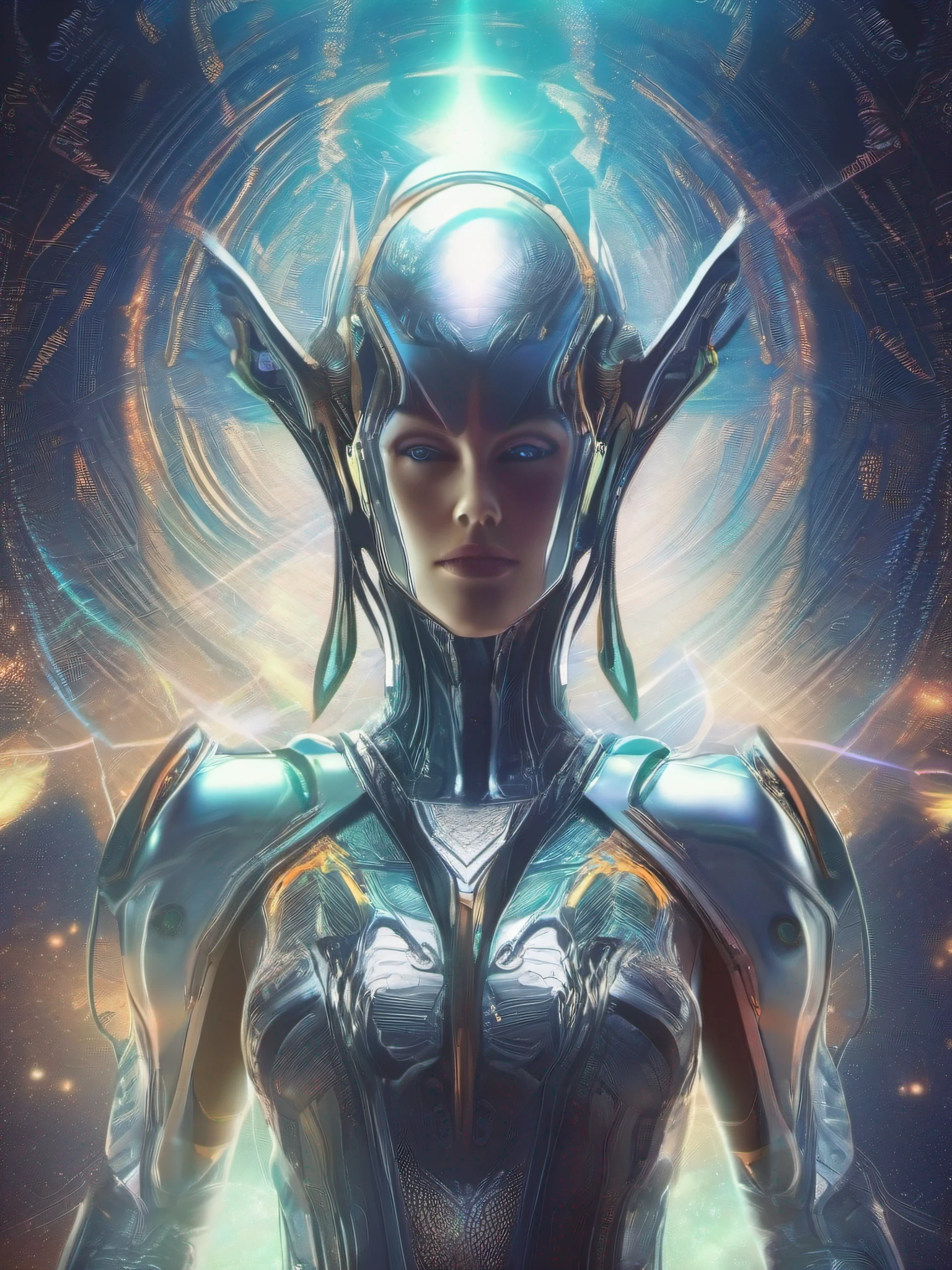 Futuristic aliens from another dimension,the creator of the universe,Powerful psionic energy from unknown dimensions,femele,half-body photo,