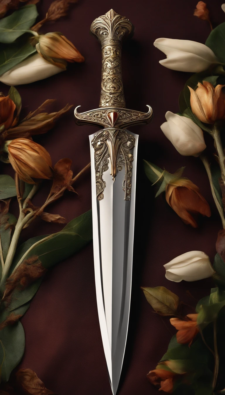 (outstanding、professional、Surreal)、Detailed dagger, Ivory texture, lying on the ground