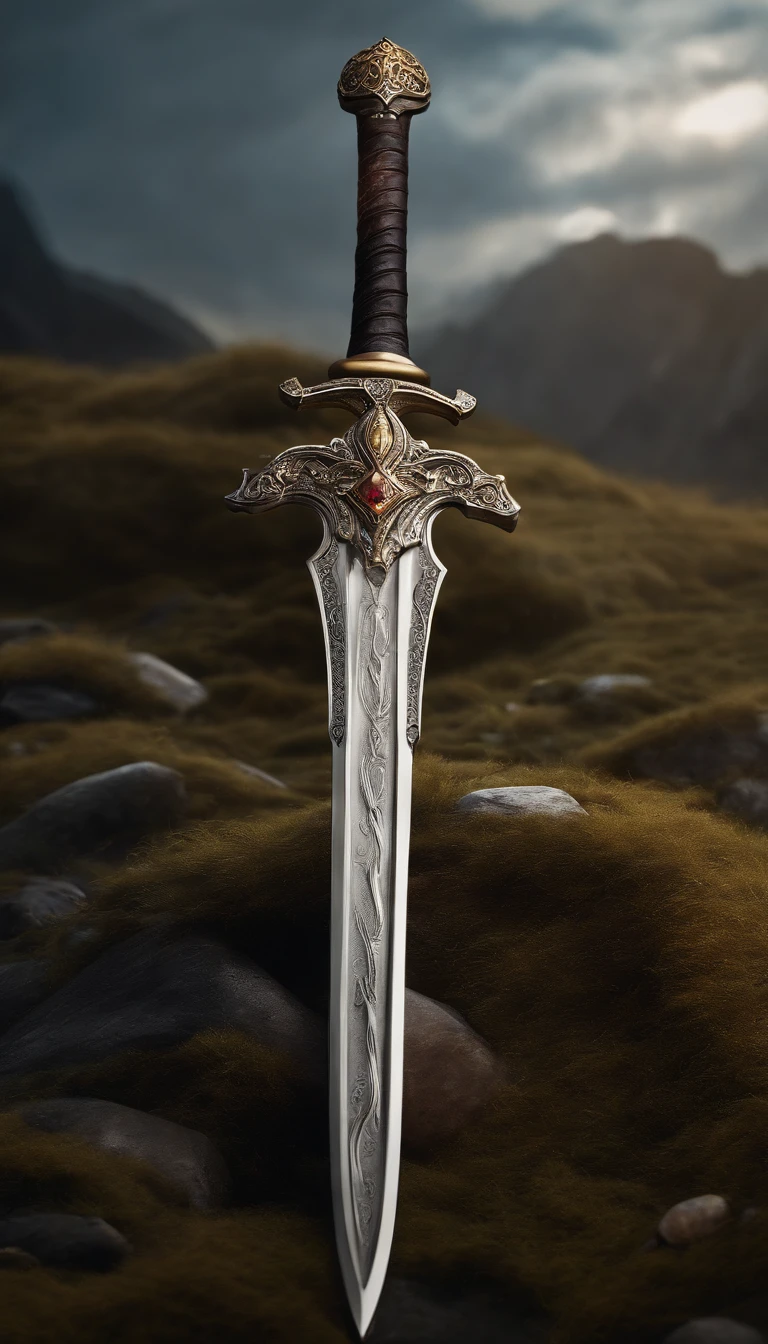 (outstanding、professional、Surreal)、detailed sword, Ivory texture,gemstone setting,Broken texture,lying on the ground