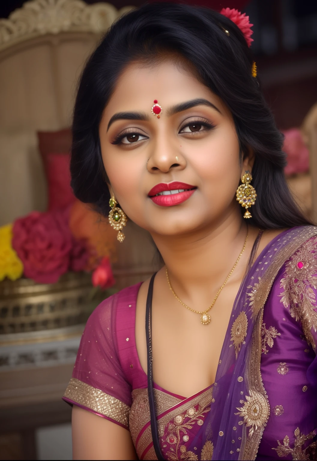 a close up of a female model Richa Soni in a purple cotton dress traditional beauty, indian girl with pale white glowing skin, indian, very very beautiful woman, very beautiful girl, around 25 years old, with lovely look, desi, very very very beautifull face, very beautiful enga style, very beautiful woman, with accurate face, sexy girl with dark complexion, Richa Soni , Richa Soni , Richa Soni Indian actress, richa soni famous celebrity india, decent mackup, dark red lips, white skin tone