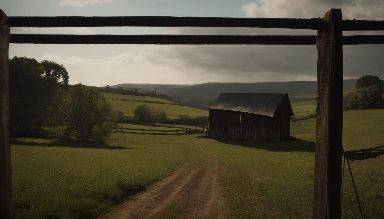 Lara was impressed by the view of the farm. It was an old and decaying building, cercada por um mato alto e seco. Ela viu uma placa enferrujada que dizia: "Private Property. No Entry". Ela ignorou o aviso e pulou a cerca.
