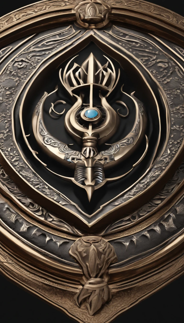 a shield,Tribal shields,well decorated,Pattern engraving,metalictexture,Close-up at medium range,(Ultra Realistic Photo, super-fine,, the highest picture quality,。.。.3D,C4D, tmasterpiece,