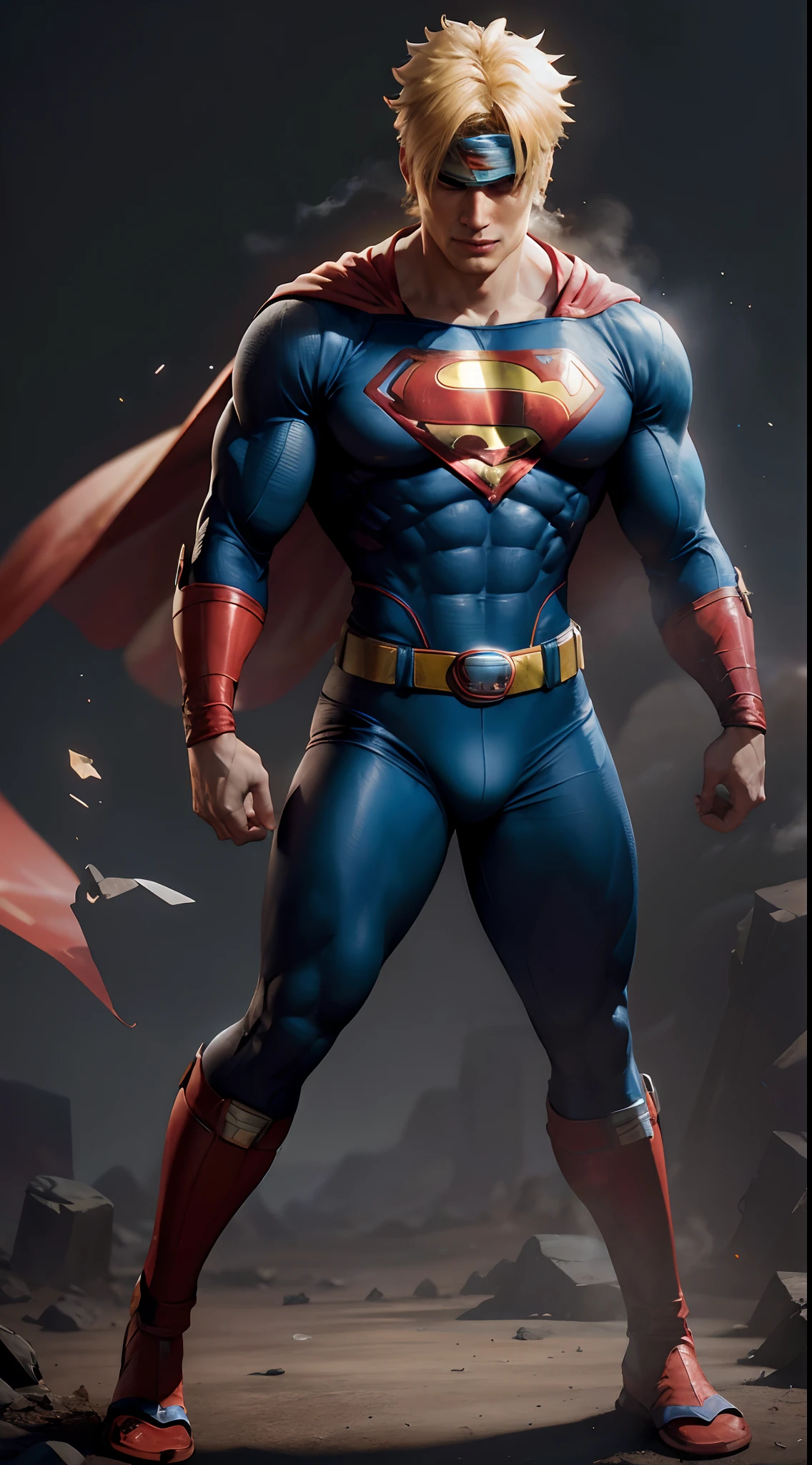 a close up of a man in a superman costume standing in a desert, superman pose, superman, dwayne johnson as superman, dc comics art style, gabe newell as a superman, wojtek fus, trending on artstation”, artstation masterpiece, superman costume, super photo realistic, superhero body, super scale rendered, zbrushcentral, super hero art
