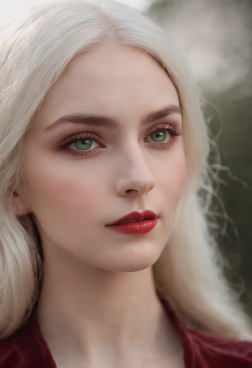 (((a deep reddish wound crosses her left cheek))) fair complexion, woman around 19 years old, natural white hair, distinctive green eyes, wearing kohl, slender and graceful, beautiful, candlelight in a medieval setting, ultra sharp focus, realistic shot, medieval female clothes, tetradic colors (scar:1.4)