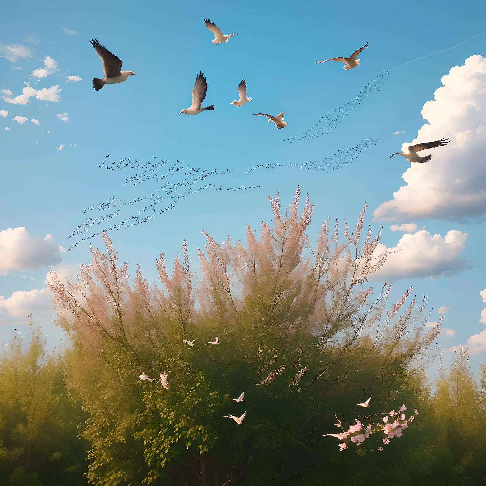 beautiful sky，Birds and cicadas in summer wind