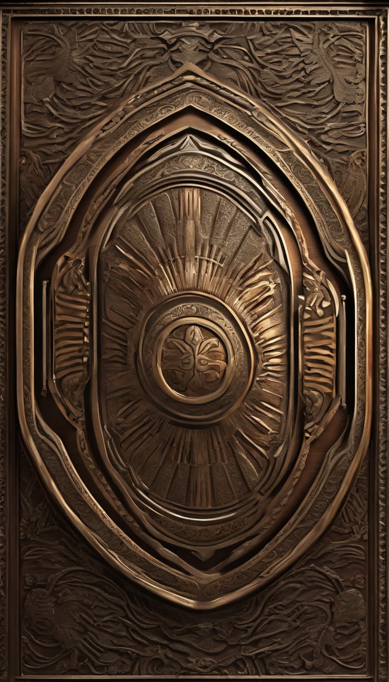 a shield,Tribal shields,well decorated,Pattern engraving,metalictexture,in a panoramic view,(Ultra Realistic Photo, super-fine,, the highest picture quality,。.。.3D,C4D, tmasterpiece