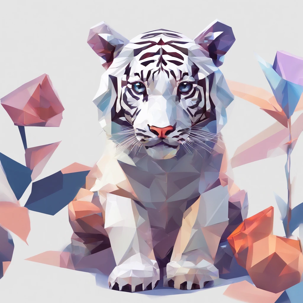 Perfect alignment, Cute little tiger wearing a jacket,crystal vases,Rose flower, Wearing sunglasses, cheerfulness, Standing position, Abstract beauty, Centered, Looking at the camera, Facing the camera, nearing perfection, Dynamic, Highly detailed, smooth, Sharp focus, 8K, high definition resolution, illustration, Art by Carne Griffiths and Wadim Kashin, White background