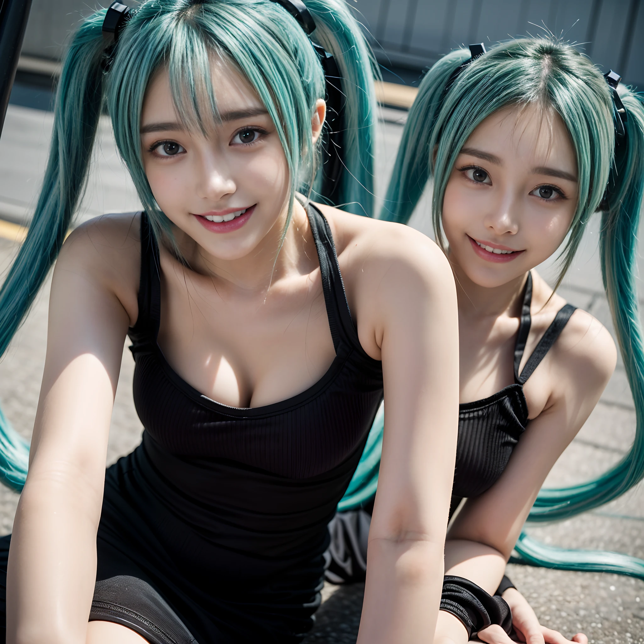 miku hatsune　Smaller chest　not any dressed　A smile　unwear　childish　teats