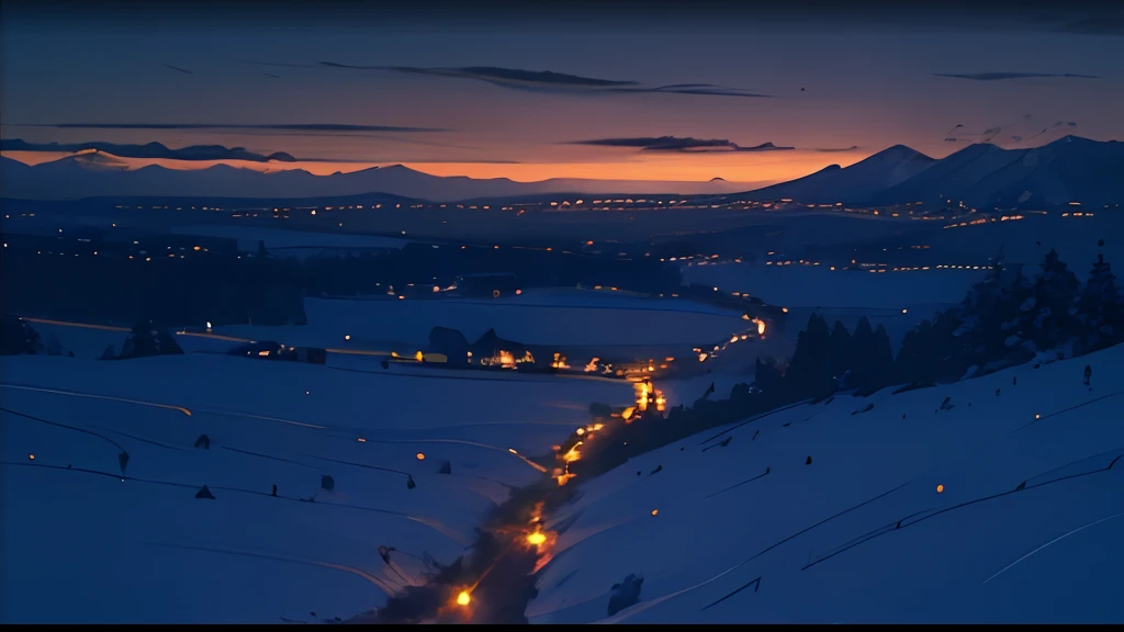 Escena nocturna　Paisaje invernal　Una persona parada sola　Invierno urbano hermoso paisaje