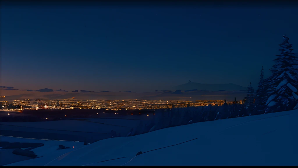 Escena nocturna　Paisaje invernal　Una persona parada sola　Invierno urbano hermoso paisaje