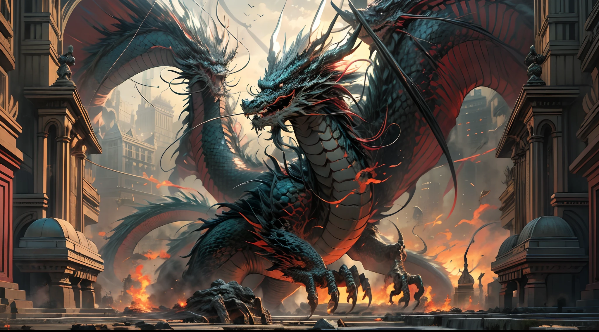 Dragons and People,Cool battles,hyper-high detail,Subtle and detailed picture,A high resolution,High picture quality,hrd,4K,Cinematic rendering,Myths and legends,Creatinganimageofagiantdragon, largerthanawholetown, thatexudesanintenselymenacingandrealisticaura. Thedragonshouldtowerabovetheurbanlandscape,withitsmassive, scalesgleamingominouslyinthesunlight. Itspiercing, redeyesshouldglareintensely,strikingfearintoanyonewhoseesit. Everydetailofthedragonscales,fromthetiny, texturedpatterns, tothesubtlevariationsinshading,shouldbevisiblyrendered,creatingaremarkablylifelikeappearance. Thedragon'sjaws,linedwithvicious, serratedteeth,shouldappearcapableofdevouringanentirecityblock. Itssharp, claws,shoulddigintothegroundwiththepotentialtodestroyanystructureinitspath.
Thebackgroundshouldbeturbulentanddramatic,perhapsaworldinchaos,withsmoke, flames,anddebris,enhancingthedragon'sterrifyingpresence. Thedark, stormycloudsswirlingaboveshouldaddtoaforebodingatmosphere. Thelighting,castingdramaticshadows, shouldhighlighttheintricaciesofthedragon'sformwhileemphasizingitsmonstrousstature. Theragingfirebreath,spewingfromitsmaw,shouldgivelifetothedragon'sterrifyingabilities.
Foreveryonenearby,thesheerscaleofthemonsteranditsthreateningpostureshouldconveyaweandterror. Thedragon'smassivewings, stretchingoutwithmighty, sinews,shouldcreateagustofwindthatrattlesstructuresandtrees,addingtotheturbulenceofthescene. Theviewer,perceivingthegiantdragonfromapowerless, ground-levelperspective,shouldfeeloverwhelmedbythecreature'sunfathomablemight.
Thedragon'scoloration,perhapsdeepebonyblackmixedwithfieryreds,shouldintensifyitsdauntingappearance. Themassive,talonstearintothecitystreets,leavingimpressionsofhavocintheirwake. Thedragon'sroar,ashocking, combinationofthunderandferocity,shouldechothroughthescene,makingonlookersquiverwithfear.
Thispromptsetsafeardrivingimageofagiant,dangerous,andastonishinglyrealisticdragon,surpassingallpreconceivednotions,servingasapotentandunforgettablevisualmanifestat