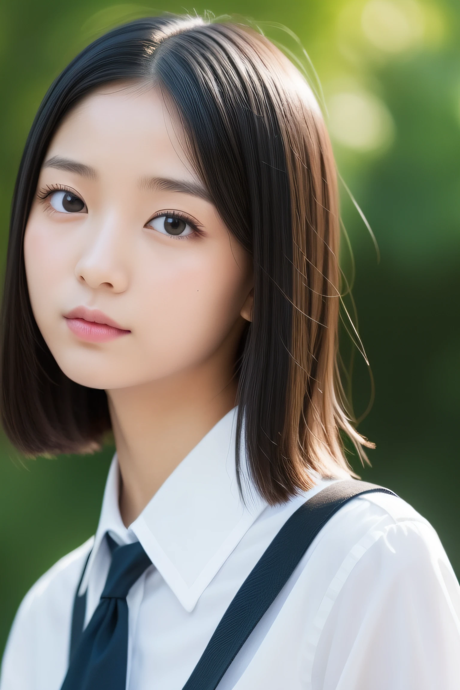 (top-quality、​masterpiece)、Neat and clean schoolgirl、petite person、13yo girl、Ponytail with black hair、Blouse with white collar、Red checked miniskirt、white  panties、beauitful face、(slim, Small, Flat, Small)、Detailed eyes、Black eyes、Double eyelids、outside of house、the wind、shinny skin、blurry backround、