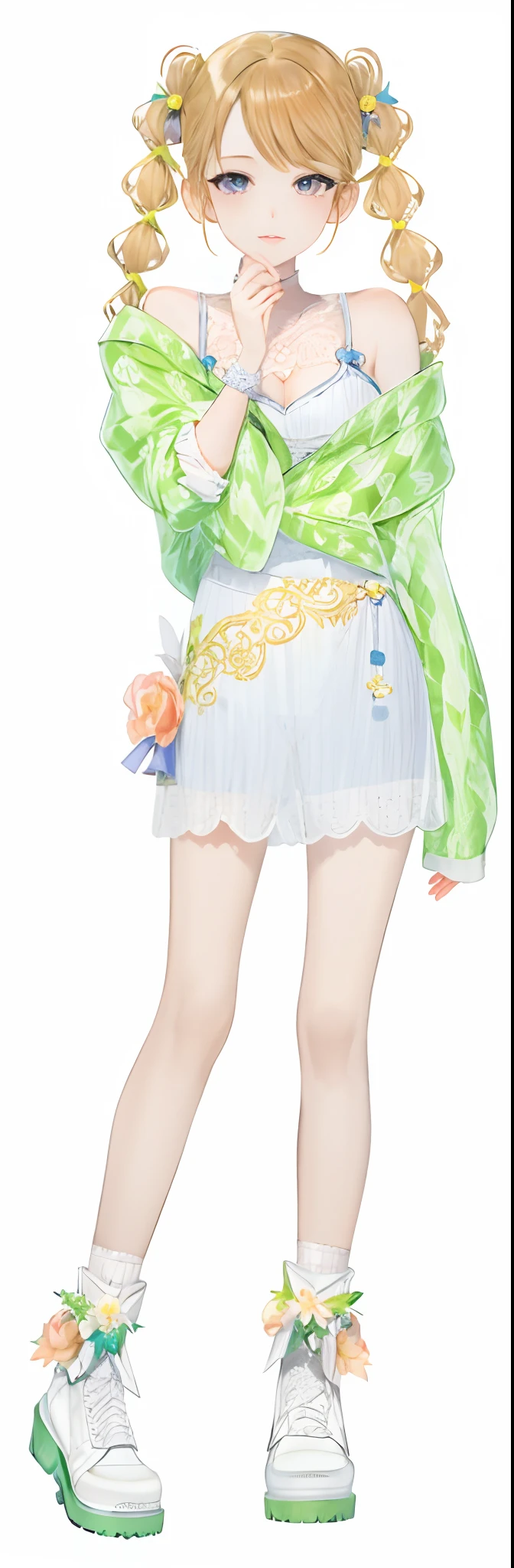Pubic area is clear,filigree,Best quality,(Masterpiece:1.3),full bodyesbian, Ultra-detailed,Solo,1girll,Best quality,illustration,1 girl,Mature female,Small breast,Beautiful detailed eyes,frilld, No shadow, Simple background, Bright Skin,