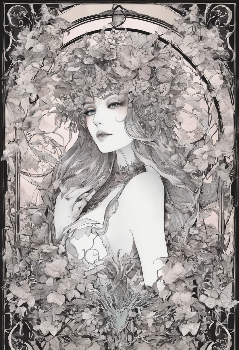 tmasterpiece, top-quality, 1 Dryad、Slim body、Large breasts、Leaf clothes、Large leaves on the head,,,、World Tree、Fantastical、Slim body、Large breasts、beautiful countenance、Dryads、larva、mito 、PsyAI,Dimly lit forest,Pale skin,Vines wrap around the body,The vine passes between the legs