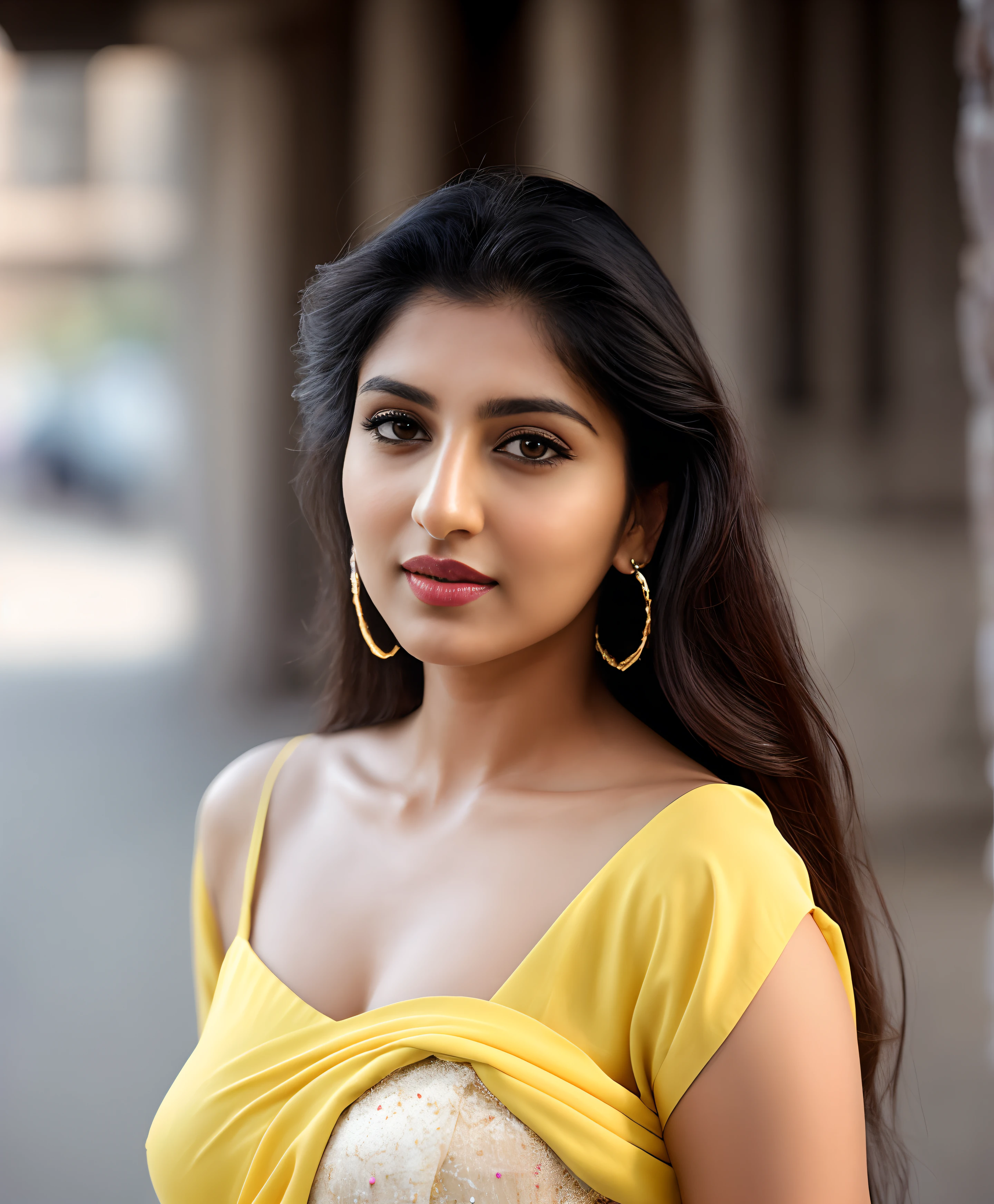 ((RAW, analog style)), face, extremely detailed full body color photo of a 29 y.o girl, beautiful face, beautiful eyes, ((small nose)), big natural lips, ((fabric dress)), medium breasts, healthy body, beach, ((film grain, skin details, high detailed skin texture, 8k hdr, dslr)), indian female model rubina tandon, close-up picture of rubina tandon, Sexy figure, hot looks, long hair, sparkling day dreams eyes, photography taken by t. K padmini, 1990s