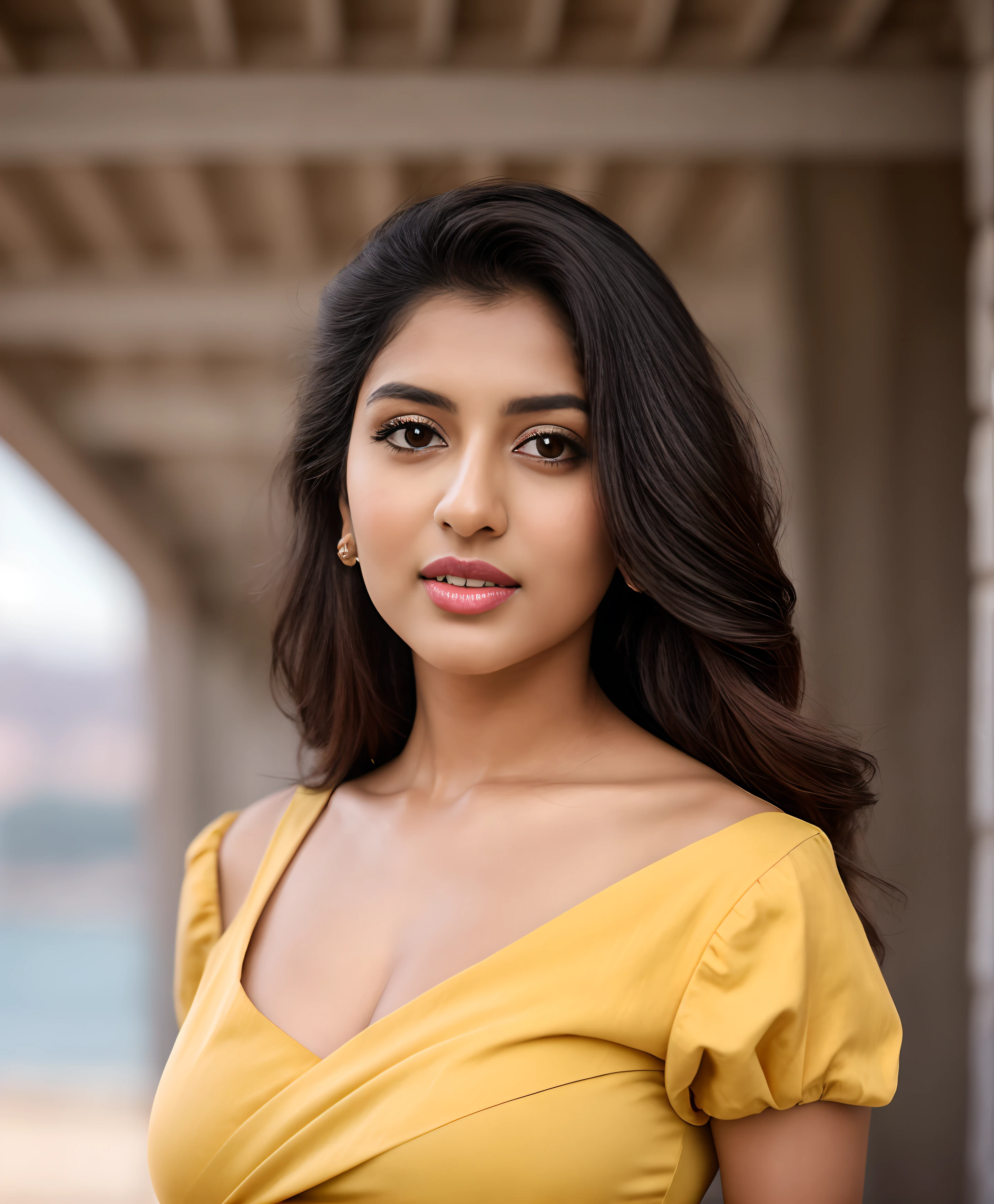 ((RAW, analog style)), face, extremely detailed full body color photo of a 29 y.o girl, beautiful face, beautiful eyes, ((small nose)), big natural lips, ((fabric dress)), medium breasts, healthy body, beach, ((film grain, skin details, high detailed skin texture, 8k hdr, dslr)), indian female model rubina tandon, close-up picture of rubina tandon,   Sexy figure, hot looks, long hair, sparkling day dreams eyes,  photography taken by t. K padmini, 1990s