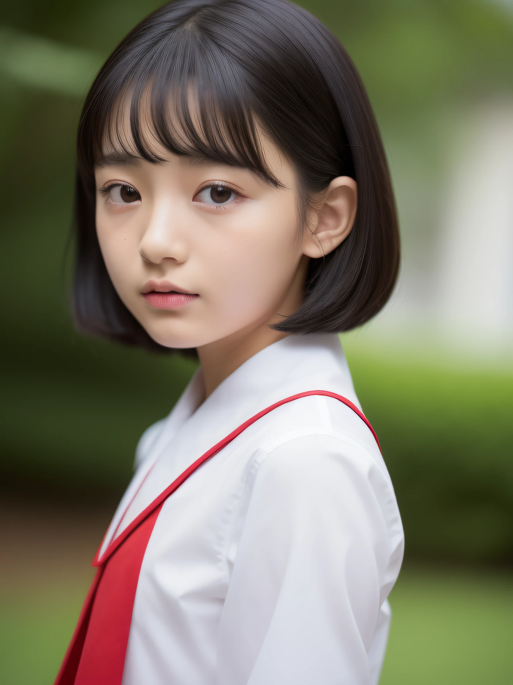 8k、beautiful elementary school girl、black haired、detailed beautiful face、very short pants, flower garden、very strong wind、Decolletage、sit on your butt