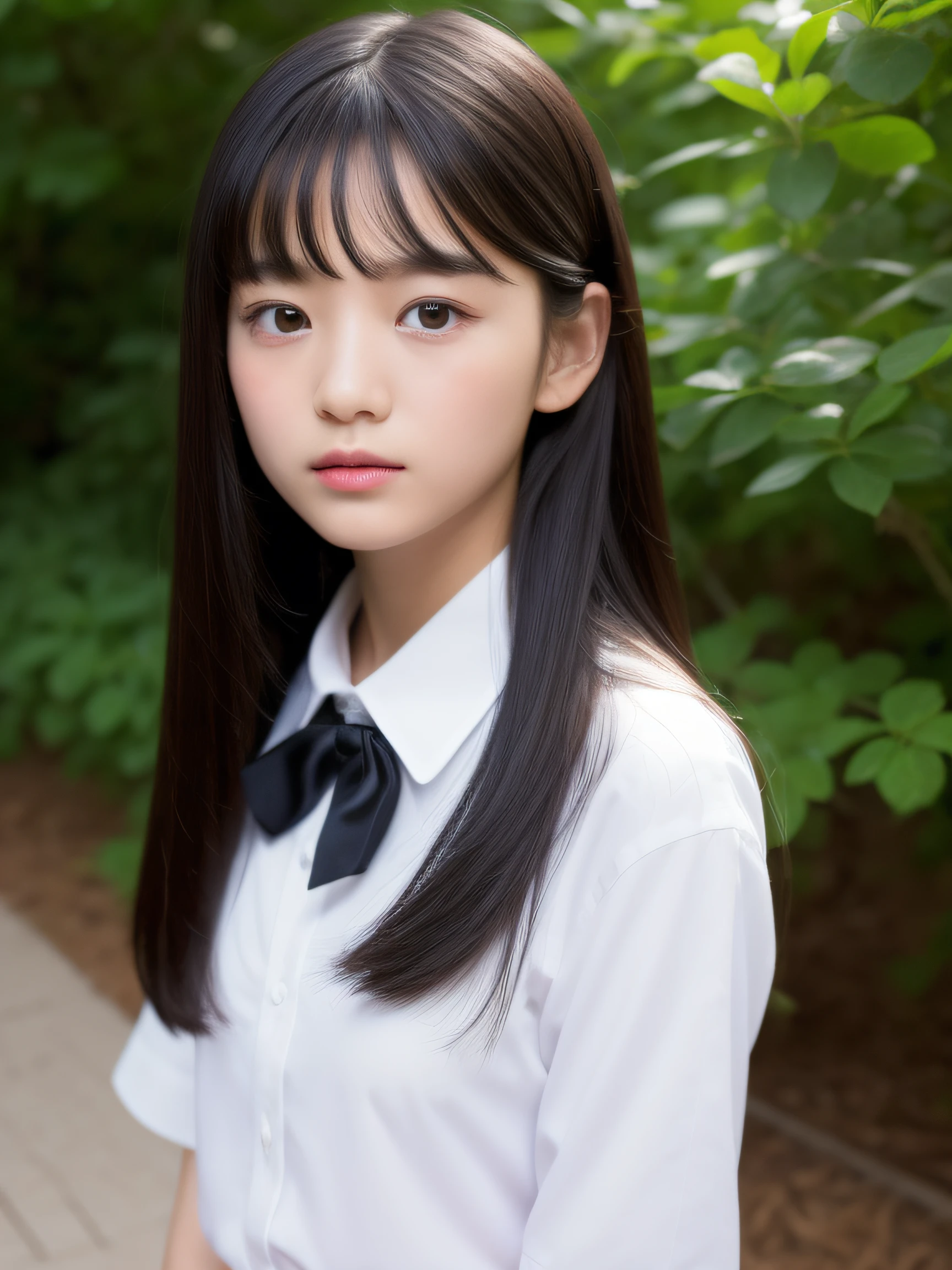 (top-quality、masterpiece)、Neat and clean girl、petiterson、13yo girlytail with black hair、Blouse with white collar、Red checked miniskirt、white panties、beauitful face、(slim, Small, Flat, Small)、Detailed eyes、Black eyes、Double eyelids、outside of house、the wind、shinny skin、blurry backround、
