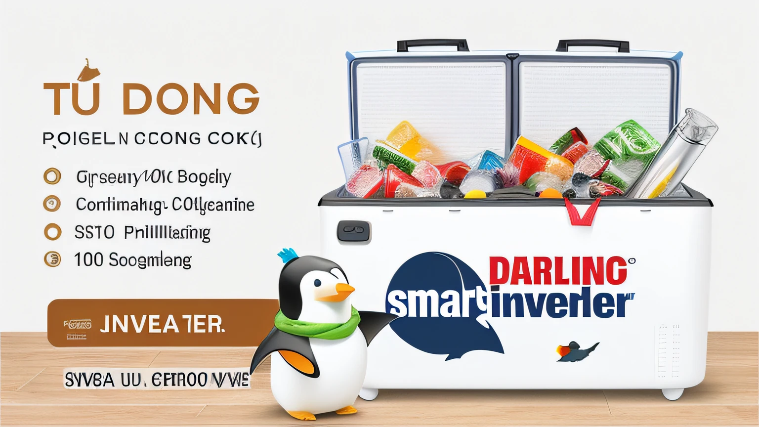 a close up of a cooler with a penguin and a penguin on it, smart, very dynamic, banner, innovative, 🦩🪐🐞👩🏻🦳, dao trong le, promo, stunning design, commercial banner, easy, detailed image, denning, full device, large view, smart looking, 🕹️ 😎 🔫 🤖 🚬
