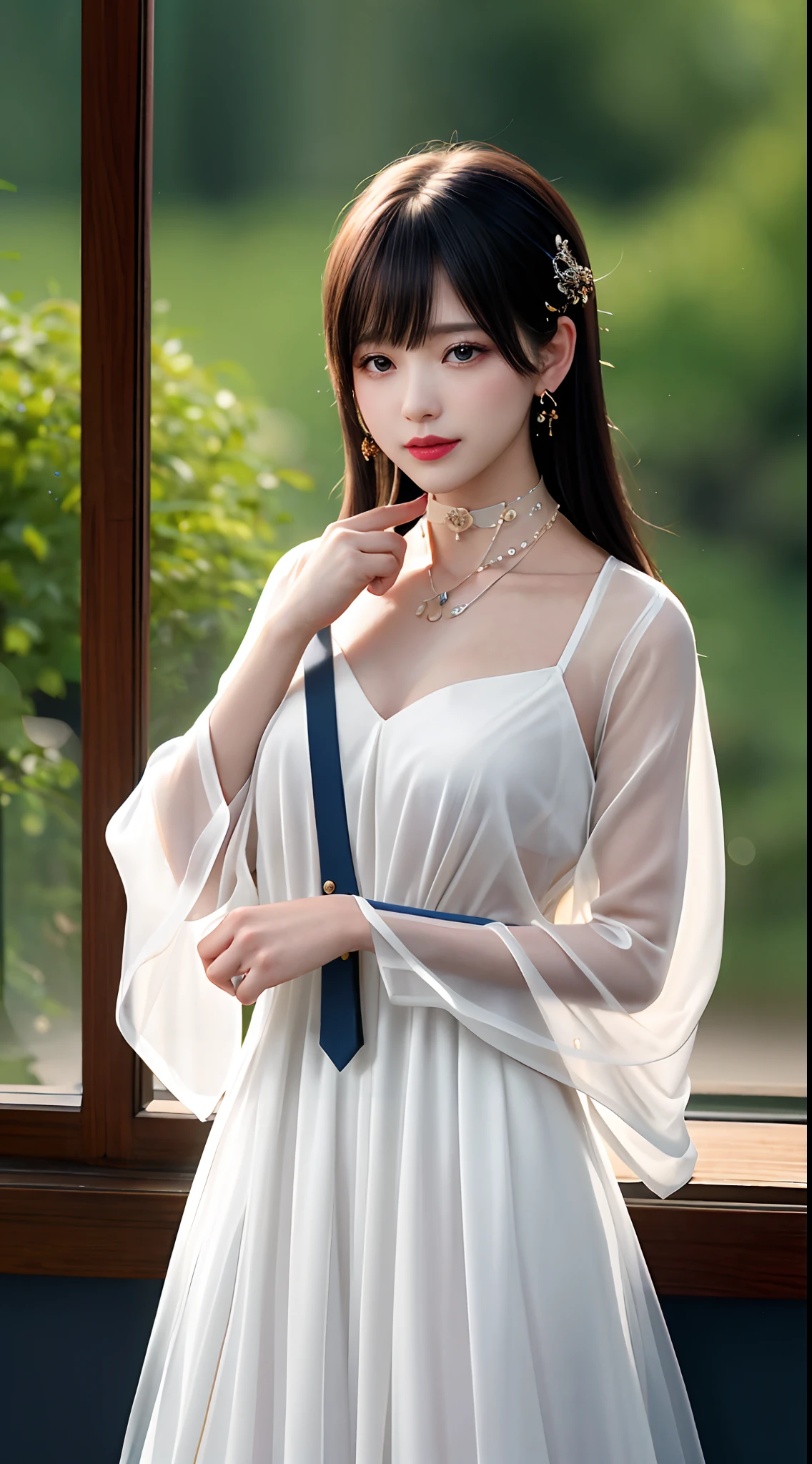 ((best quality, 8K, masterpiece :1.3)),(realistic, lifelike:1.4), original photo, High resolution, Beautiful woman with perfect body :1.4, ( (medium bust:2.0)),White lace panties,in the forest,full body photo,wearing gloves