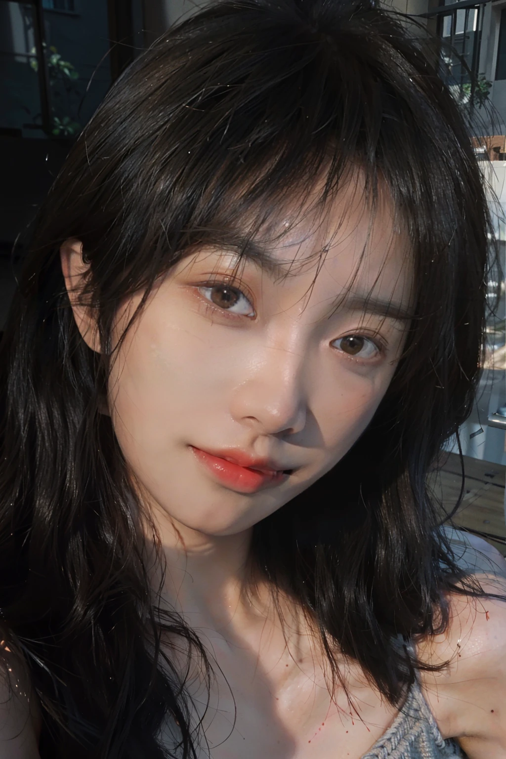 8K,Best quality, masterpiece, ultra high res, (photorealistic:1.4), raw photo, (Authentic skin texture:1.3), (film grain:1.3), (selfie angle),1girl,beautiful detailed eyes and face,masterpiece, best quality,close-up,upper bod,