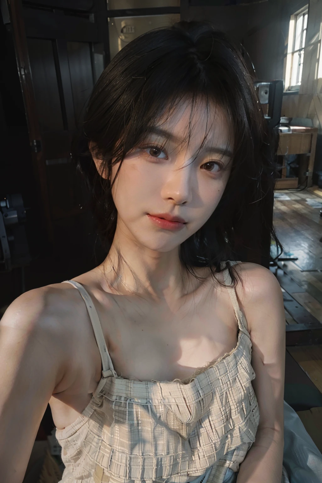 8K,Best quality, masterpiece, ultra high res, (photorealistic:1.4), raw photo, (Authentic skin texture:1.3), (film grain:1.3), (selfie angle),1girl,beautiful detailed eyes and face,masterpiece, best quality,close-up,upper bod,