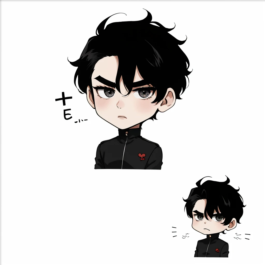 Chibi Emote, black hair, short, hair, comer,