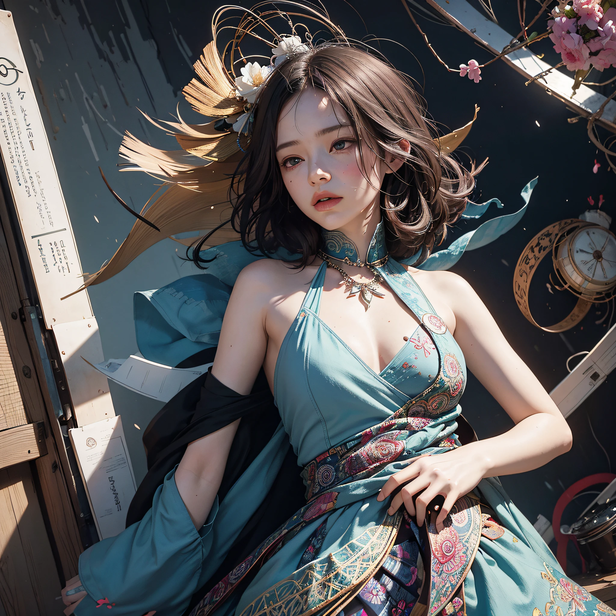 official art, unity 8k wallpaper, ultra detailed, beautiful and aesthetic, beautiful, masterpiece, best quality, (zentangle, mandala, tangle, entangle), dynamic angle, cowboyshot, the most beautiful form of chaos, elegant, a brutalist designed, vivid colours, romanticism, by james jean, roby dwi antono, ross tran, francis bacon, michal mraz, adrian ghenie, petra cortright, gerhard richter, takato yamamoto, ashley wood, atmospheric, enjoying a stream of music, where you can visualize the notes, ??????? of musical notes, streaming musical notes visible