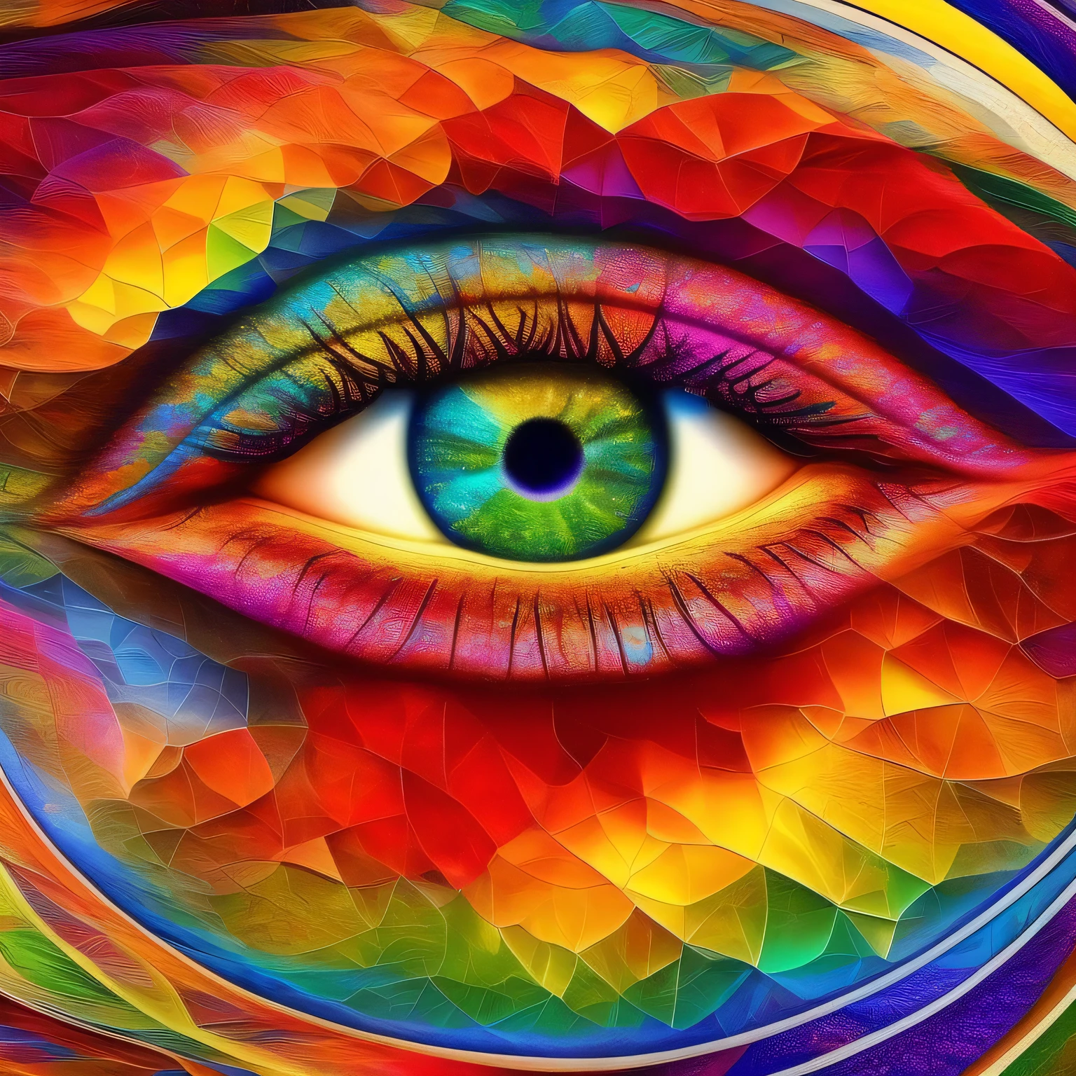 an intricate drawing of an eye, polygons, rainbowshift, Never Ending Loop