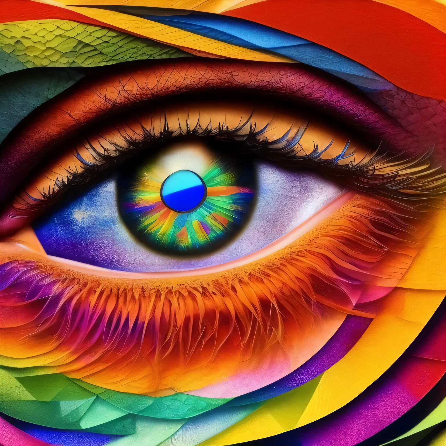 an intricate drawing of an eye, polygons, rainbowshift, Never Ending Loop