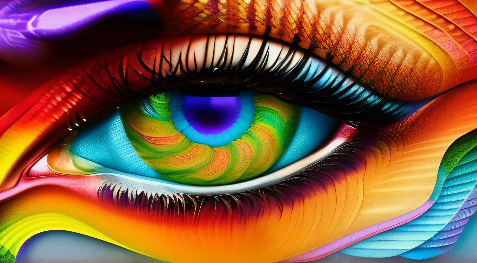 an intricate drawing of an eye, polygons, rainbowshift, Never Ending Loop
