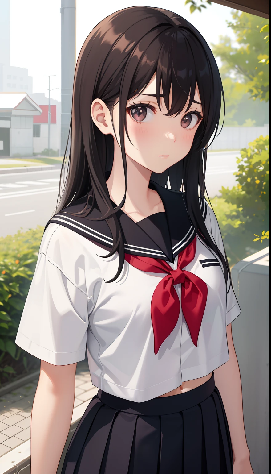 1girl in、AS-Adult、(Tsundere)、The shirt、skirt by the、(small tits)Chilarism、Japan High School Student Uniform、serafuku、summer clothing、(Sheer Bra)、Upper body portrait、
