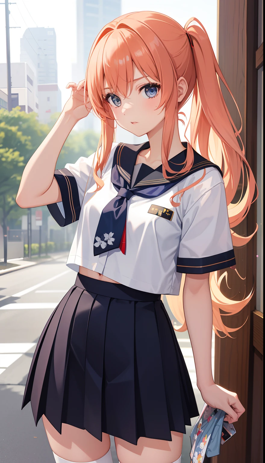 1girl in、AS-Adult、（Tsundere）、The shirt、skirt by the、（small tits）Chilarism、Japan High School Student Uniform、serafuku、summer clothing、（Sheer Bra）、Upper body portrait、