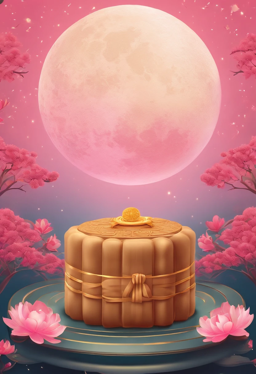 Moon,Moon icon,Two-dimensional style,mid-autumn festival,Moon cake,Gift ribbons,Pink light bar,No Man,No Man