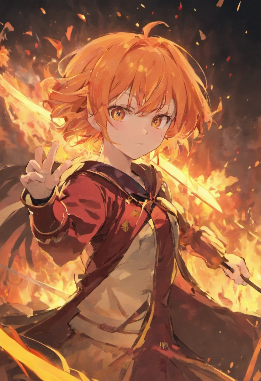 anime girl with orange hair and a sword in a fire, ayaka genshin impact, female protagonist 👀 :8, ayaka game genshin impact, badass anime 8 k, cushart krenz key art feminine, best anime 4k konachan wallpaper, demon slayer rui fanart, female protagonist, holding a flaming sword, detailed anime character art