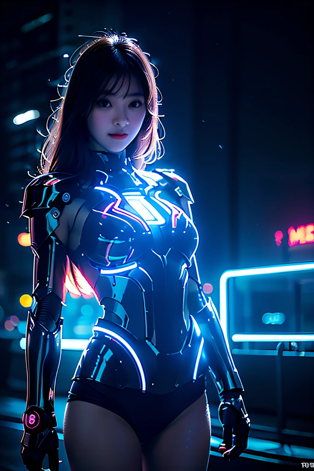 masterpiece, best quality,
1girl,ives girl,Mecha,beautiful lighting,(Neon Light:1.2),(Night:1.5),