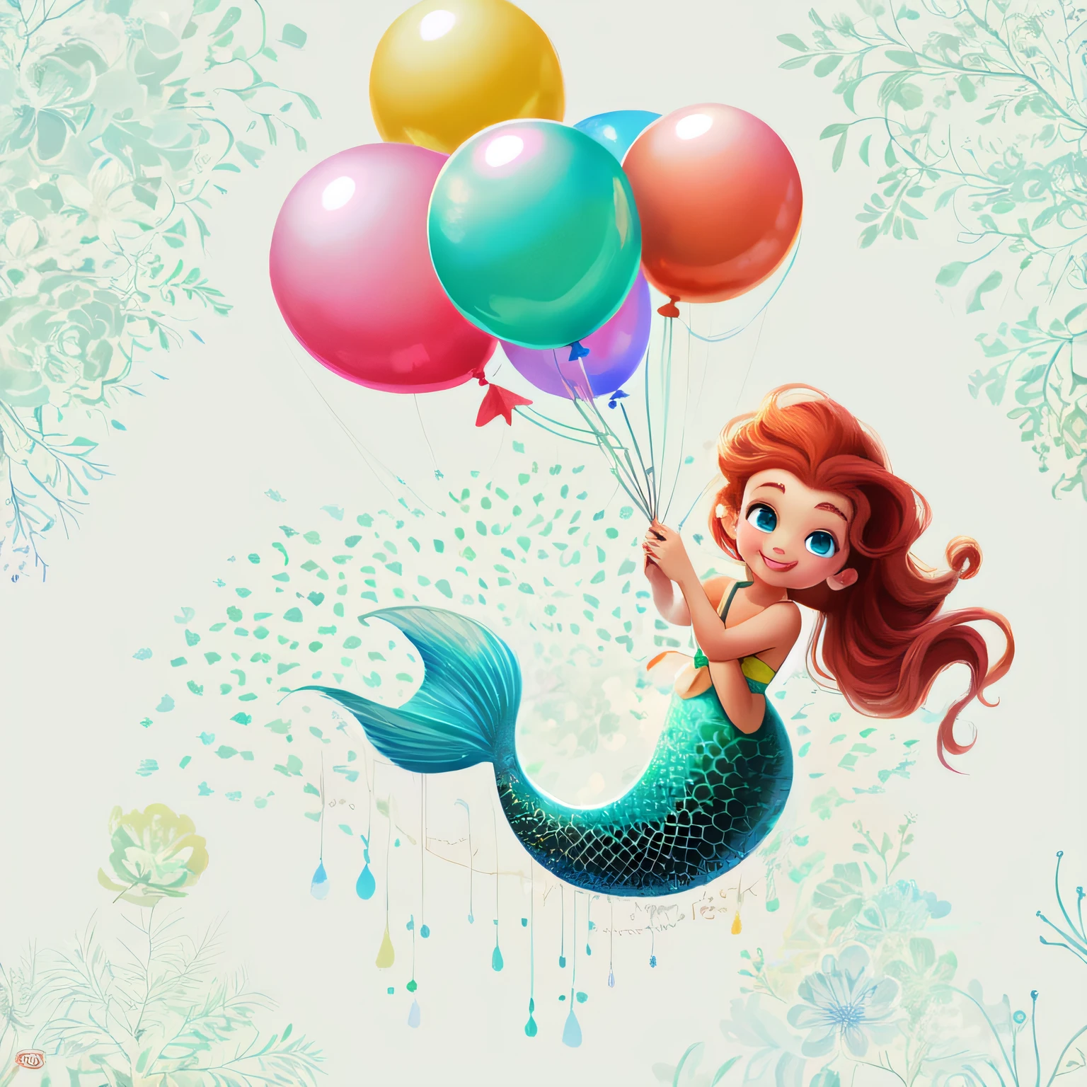Sirena con globos flotando en el aire, Ariel La Sirenita, Sirenita, Princesa Ariel, La Sirenita, Adorable pintura digital, Lindo arte digital, sirena, hermosa sirena, Cute Pixar Character Design, lindas ilustraciones, Globos, Balones, globo, Lindo personaje de dibujos animados, Lindo arte digital detallado, 3 0, a beautiful artwork illustration, Sirenas y peces, Disney Artstyle