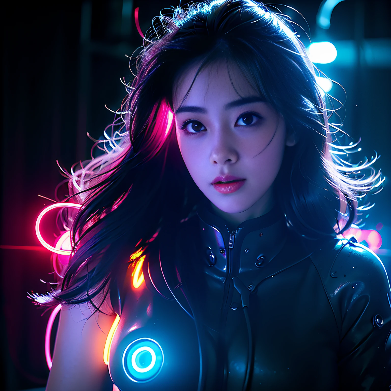 masterpiece, best quality,
1girl,ives girl,Mecha,beautiful lighting,(Neon Light:1.2),(Night:1.5),