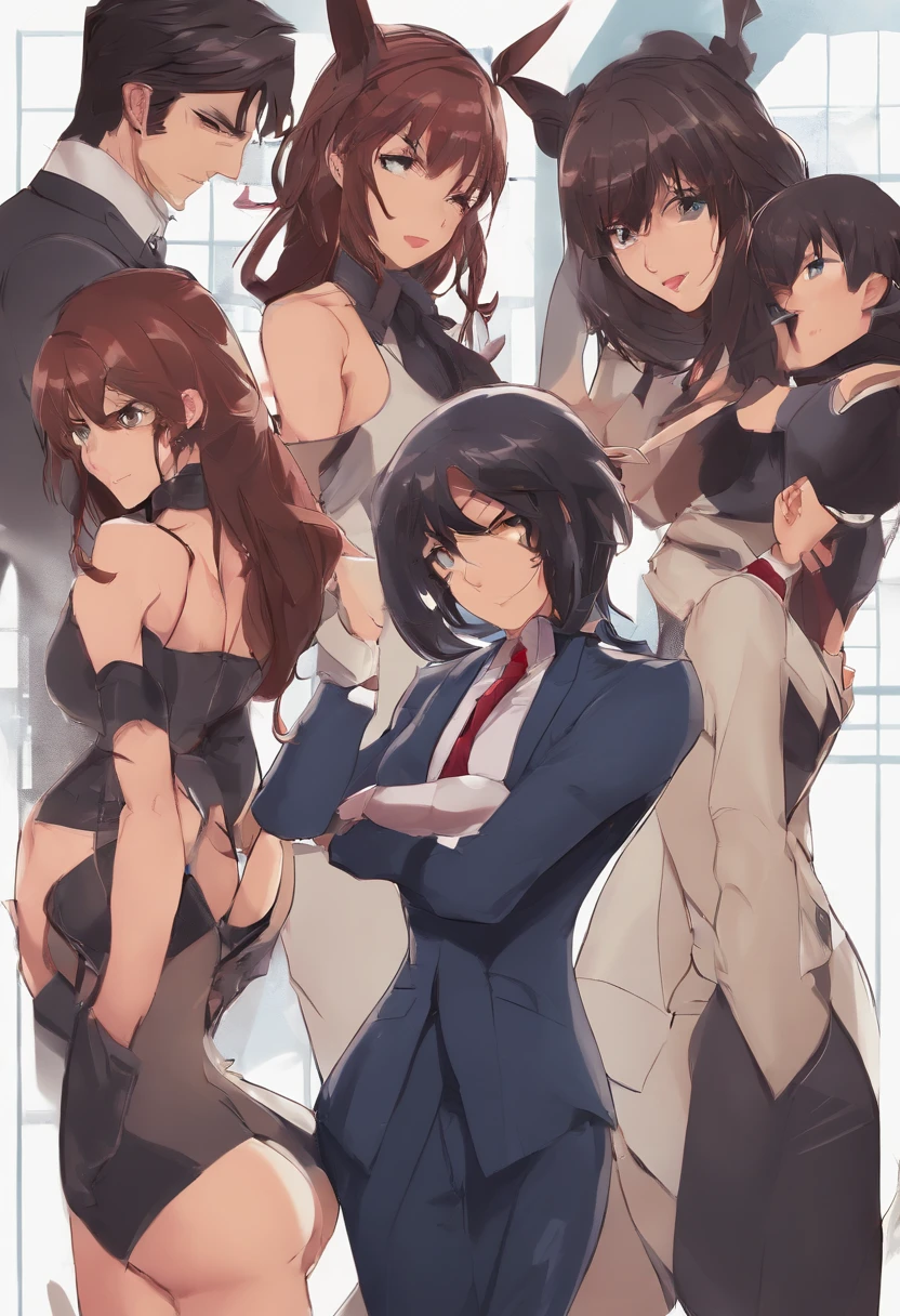 Milf Trio of suit, erotic pose, horny expression, with class room background