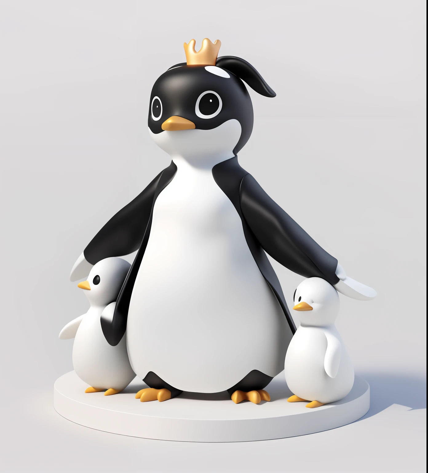 3D,best qualtiy,tmasterpiece,delicated,Penguin blind box,Lovely touch,Delicate head,Arm carving,Black and white body,Delicate paws,Depiction of facial features,Delicate facial features,Eye portrayal,Elaborate Eyes,Popmart blind box,Solid background,natural lightting,Best quality at best,hyper-detailing,arte 3D,c4d, OC renderer, 3Drenderingof